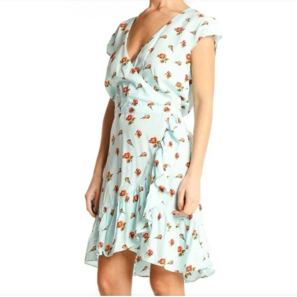 J.Crew Mercantile Floral Faux Wrap Mini Dress Light Blue Ruffled Size 4